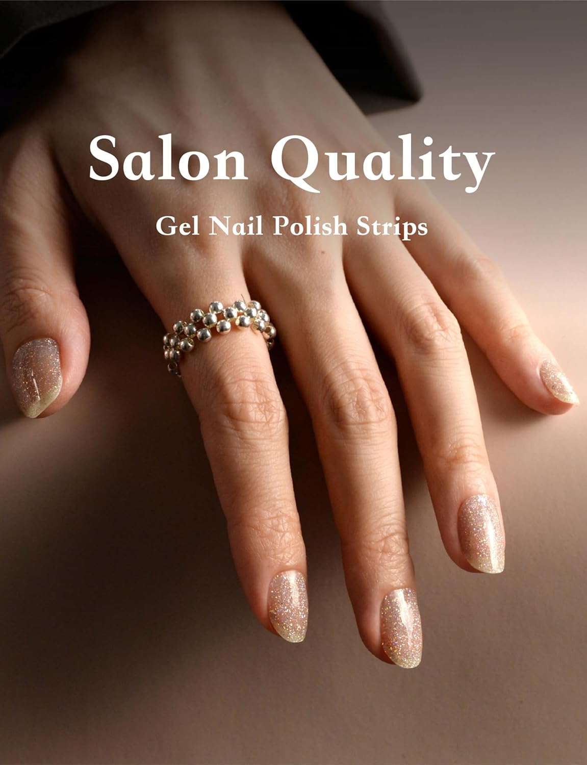 Nail Polish Strips, 44PCS Salon Quality Wraps with Top Coat, Long Lasting Gel Nail Stickers for Women Easy Apply& Remove (Glistening Waves Gold)