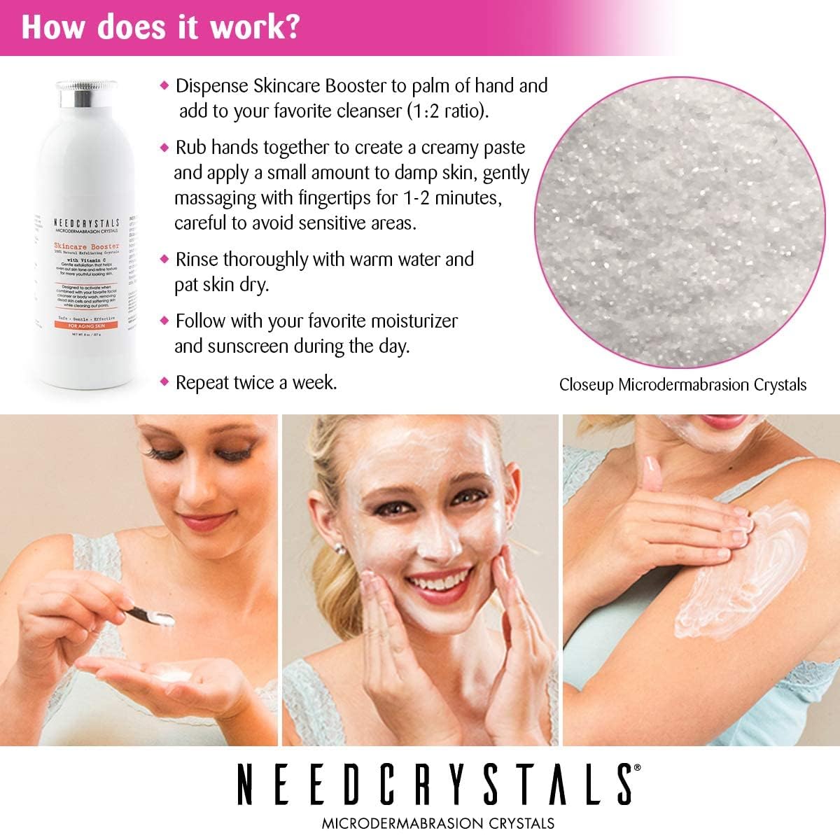 NeedCrystals Microdermabrasion Crystals, DIY Face Scrub with Vitamin C. Natural Facial Exfoliator for Dull or Dry Skin Improves Wrinkles, Anti-Aging, Skin Texture & Brightening. 8 oz