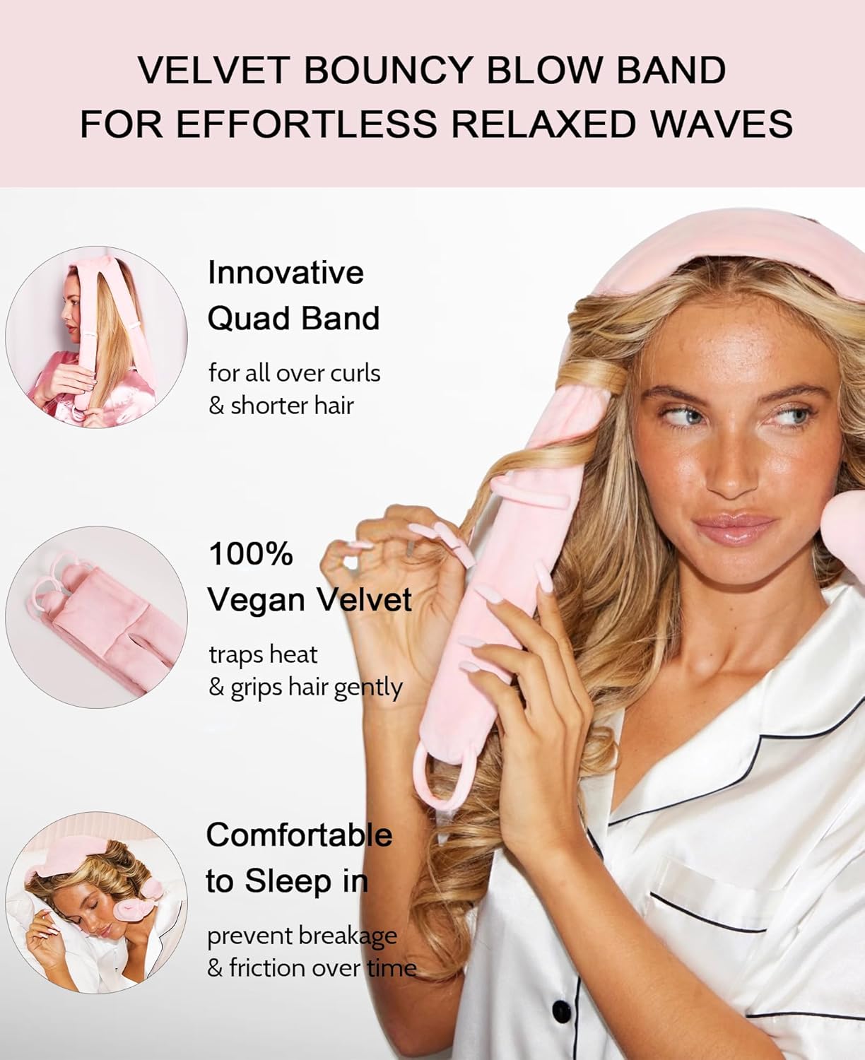 Heatless Hair Curler Overnight Curls Headband No Heat Hair Curlers Rollers to Sleep in for Long Hair, Soft Heatless Curling Ribbon Set with Clip, Hair Care Styling Tools, Lavender