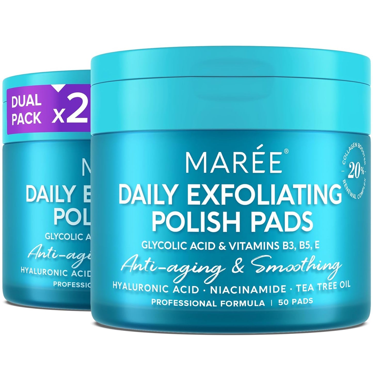 MAREE Glycolic Acid Polishes 2 PACK - Toner Polishes for Face Cleansing - Tea Tree Oil, Salicylic Acid & Vitamins E, B3, B5 - Facial Peel & Radiance Deep Cleaning Effect