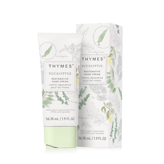 Thymes Restorative Hand Cream for Women & Men - Moisturizing Hand Cream Travel Size - Notes of Eucalyptus Oil, Lemon, Petitgrain, Bergamot, Lemongrass, & Lush Fir - Skin Care (Eucalyptus, 1.9 fl oz)