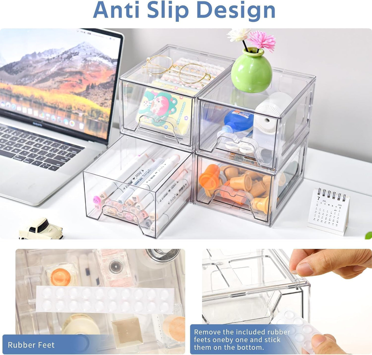 Plastic Drawers Storage, 4 Pack Clear Stackable Storage Drawers, Acrylic Storage Bins with Drawers for Fridge Organizers, Small PlasticDrawers Stackable for Makeup Organizers Cosmetic Display