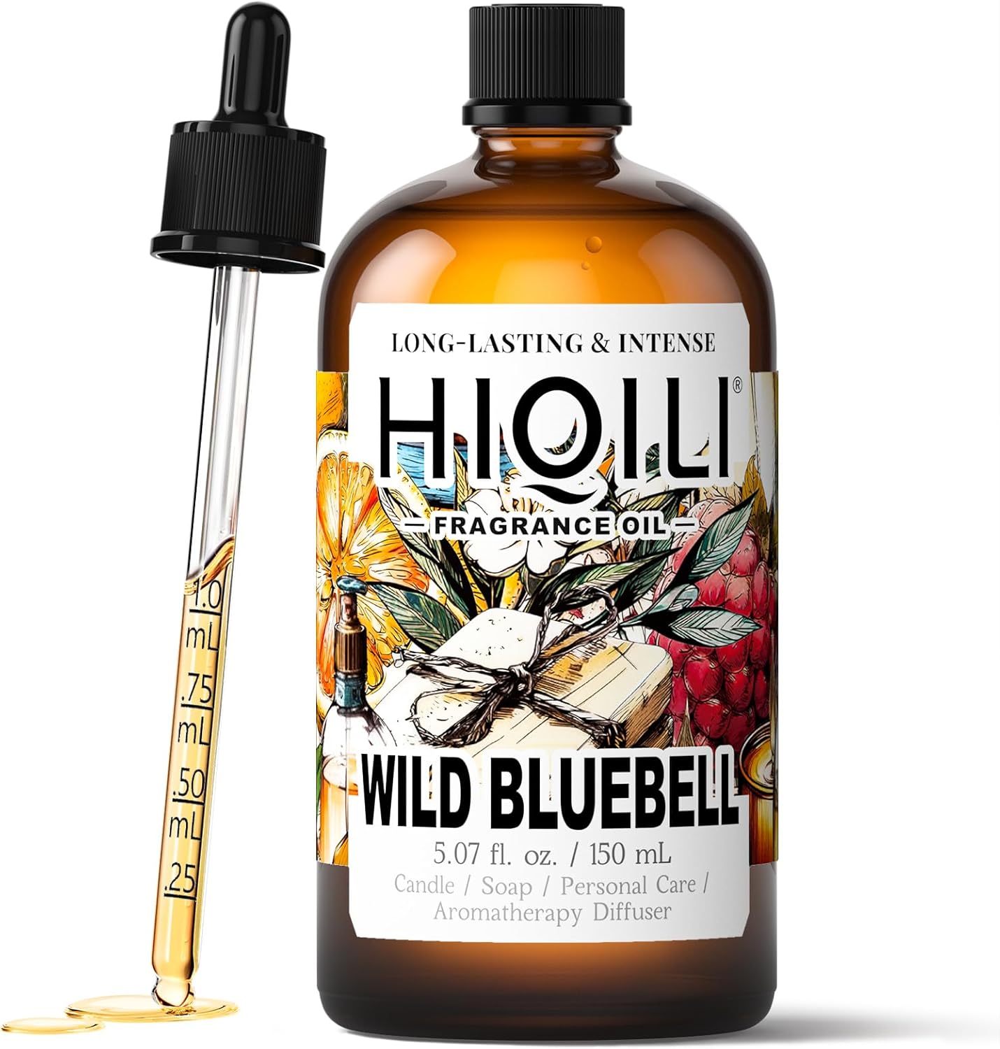 HIQILI Wild Bluebell Fragrance Oil for Candles, Soaps Making, Inspired by J-M.Lone Wild-Blubell, and More DIY Projects, Diffuser, Green Scents for Closets, Drawers - 5.07 Fl Oz