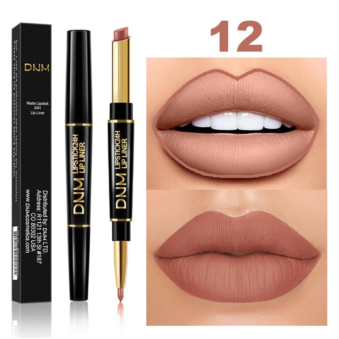 PHOERA Foundation Full Coverage,3Pcs Lip Liner and Lipstick Set Chestnut Nude Brown for Matte Finish, PHOERA Makeup Wrinkles Matte Natural Finish for a Flawless Complexion (103- Warm peach+Lip SetA)