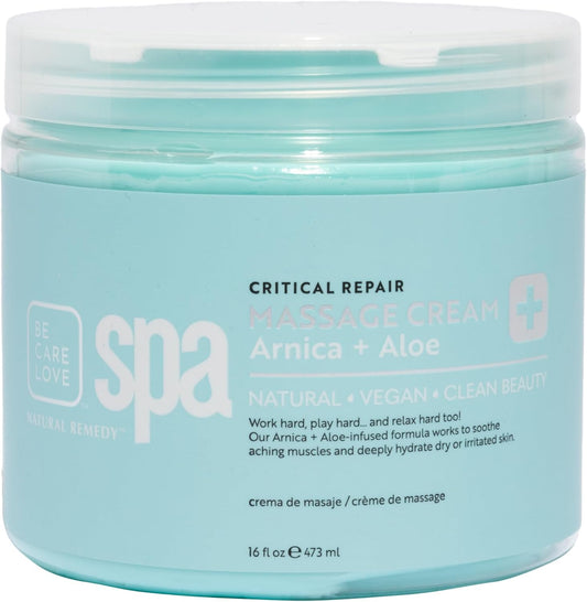 Be Care Love Spa Critical Repair Massage Cream with Organic Arnica and Organic Aloe Natural Vegan Clean Beauty Made in USA 16 fl oz