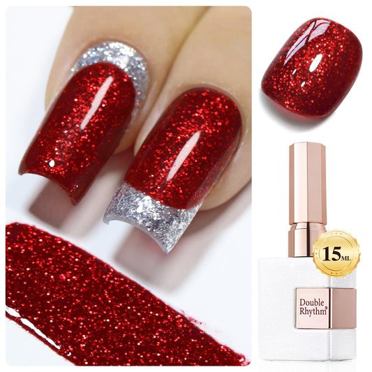 Double Rhythm 15ML Glitter Gel Polish Shimmer Reflective Holographic Color Magnetic for Nail Art Salon DIY at Home (Cherry Red-B1051) | alldaygood beauty