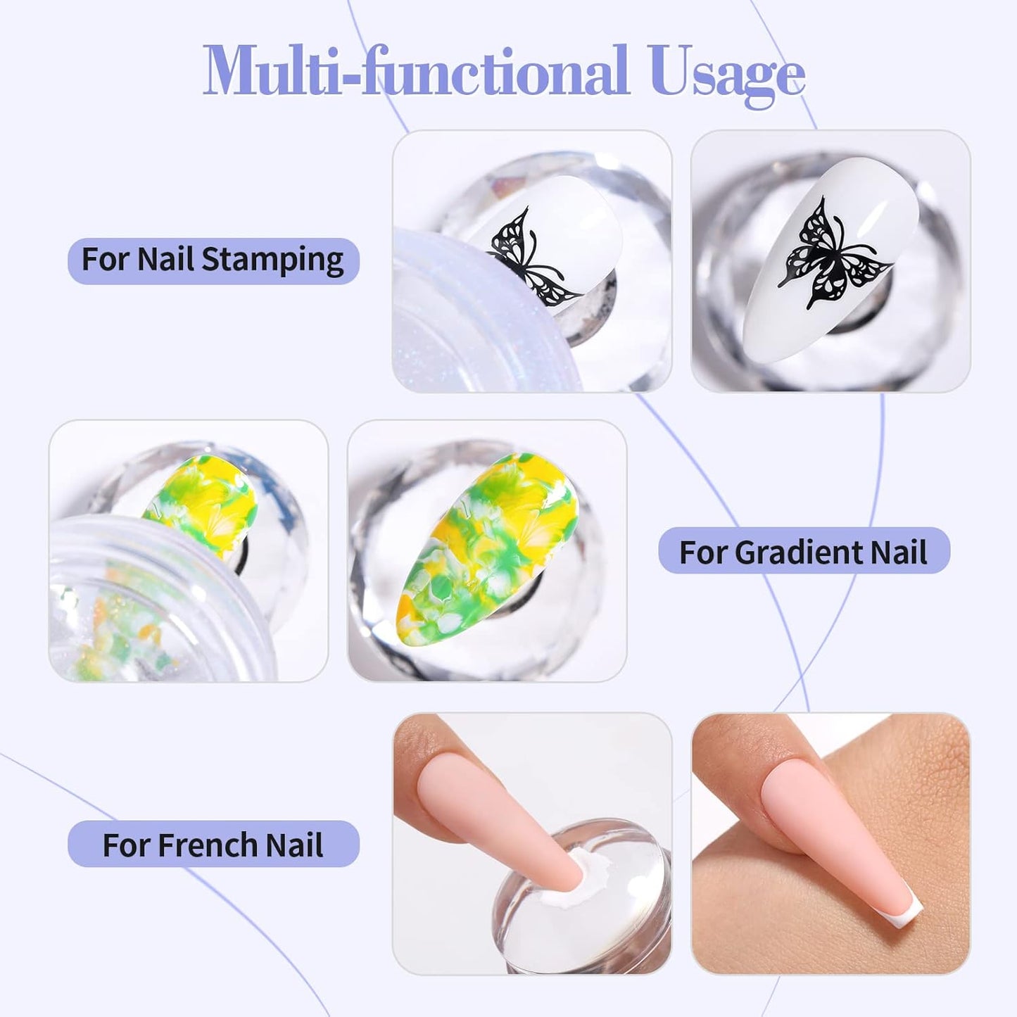 Born Pretty French Tip Nail Stamp, 6PCS Art Stamper With Scrapers, Silicone Stamping Long & Short Jelly Stamper Kit for French Manicure Home DIY Art Salon