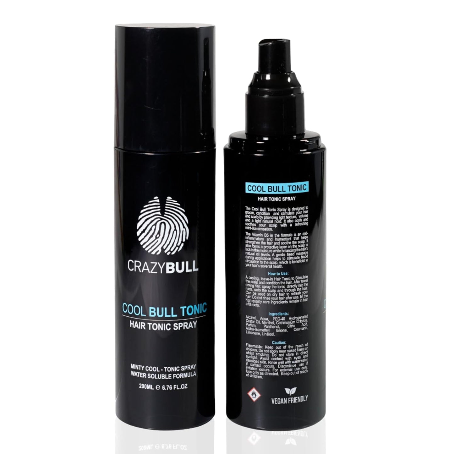 Crazy Bull Hair Tonic for Men - Cooling Hair Growth Spray with Castor Oil & Menthol - Hydrating Anti Frizz Heat Protection Spray for Oily & Dry Scalp - Cool Bull Ingrown Hair Treatment - Minty Scent