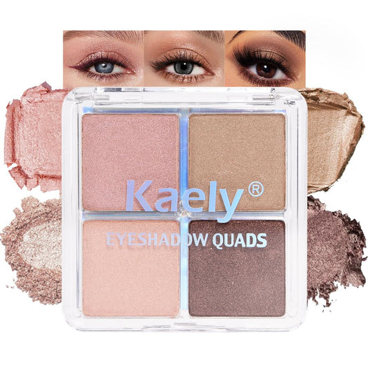 Kaely Powder Eyeshadow Quad, Rose Gold Pink Glitter Eyeshadow Palette Makeup, Neutral Eye Shadow Palette for Older Women Pigmented Waterproof, sombras para ojos, Blendable, Cruelty-free, 06 | alldaygood beauty