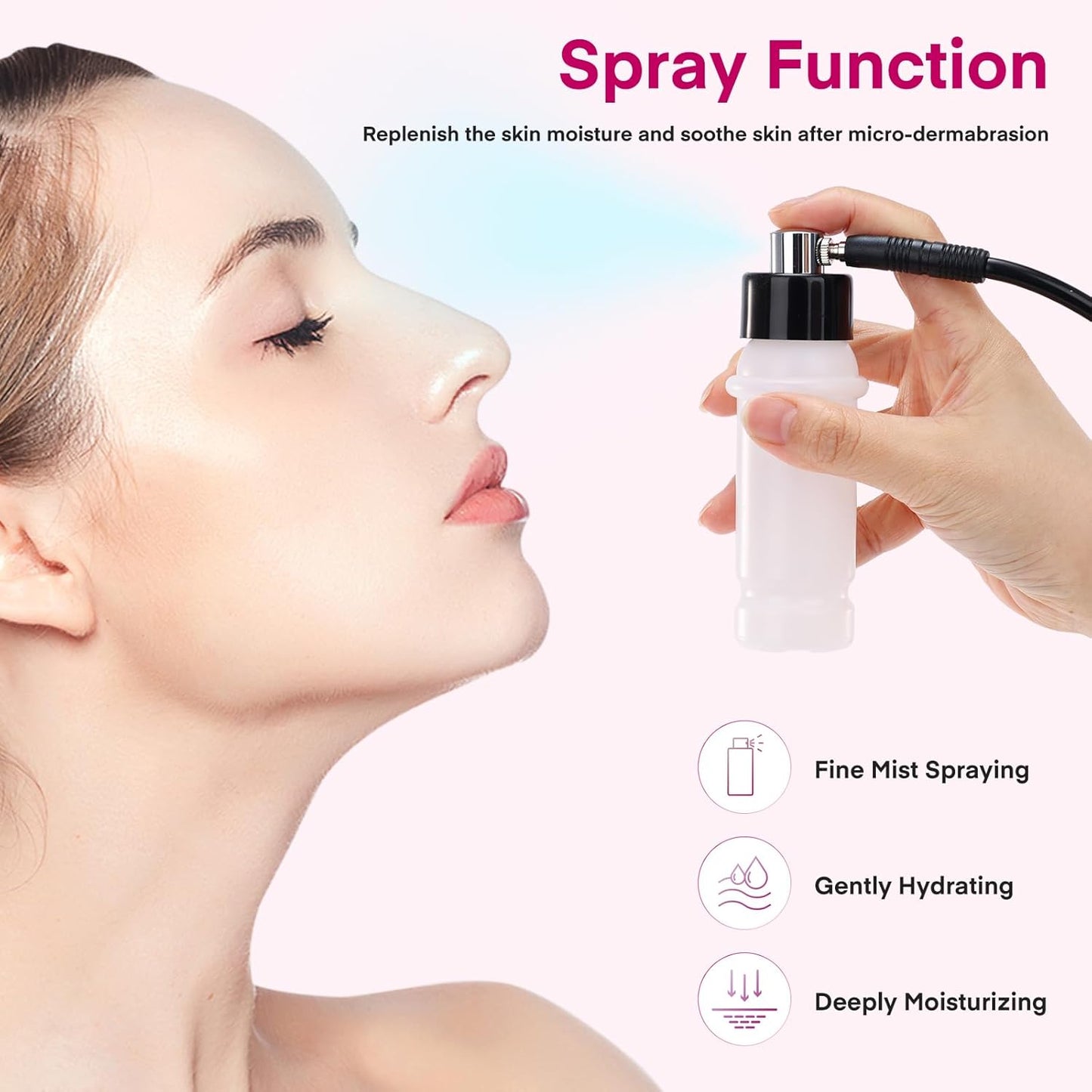 Diamond Micro-Dermabrasion Machine, Yofuly 3 in 1 Professional Dermabrasion Facial Machine with Two Spray Bottle and Vacuum Tube, Exfoliation Skin Care Face Beauty Device for Salon Spa Home Use, Pink