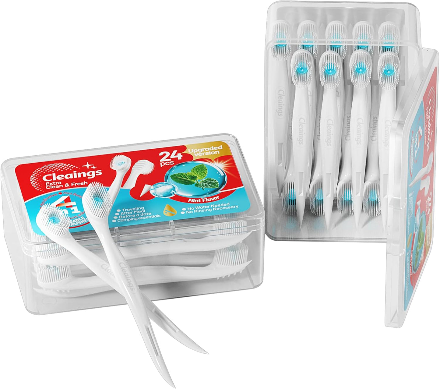 cleaings® Mini Disposable Toothbrush Set with Toothpaste – Travel Essentials, Portable Toothbrush for Women & Men, Camping, Road Trip, Vacation, 24 Count-Mint Flavor（Pack of 1）