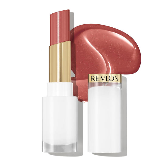 REVLON Super Lustrous Glass Shine Balm, Hydrating Tinted Lipstick, Sheer, Glossy Shiny Finish, 004 Nude Illuminator, 0.11 oz | alldaygood beauty