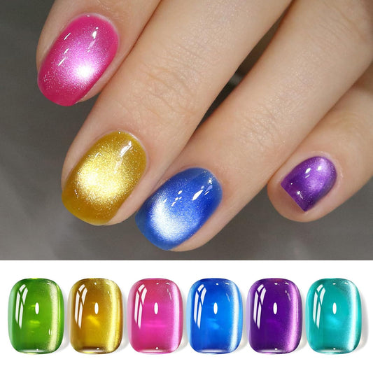 Born Pretty Cat Magnetic Eye Gel Nail Polish Neon Glazed Glass Crystal Magnetic Gel Spring Summer Yellow Green Pink Blue Purple Translucent Gel Polish Set Manicure Nail Art DIY at Home | alldaygood beauty