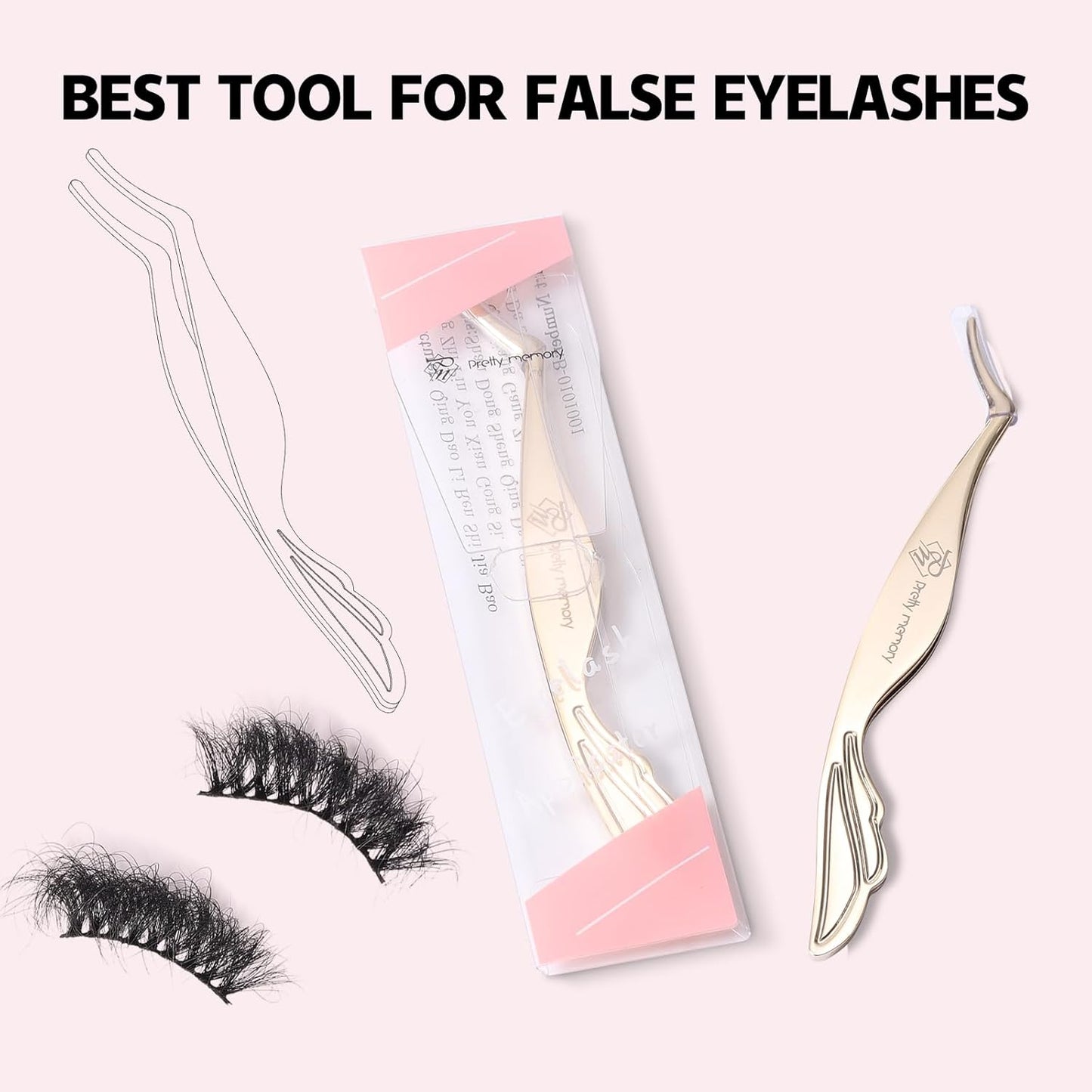 Pretty memory DIY Eyelash Applicator Tool, Curved Eyelash Tweezers for False Lashes, Lash Applicator for Easy Lashes Application and Removal, Gold