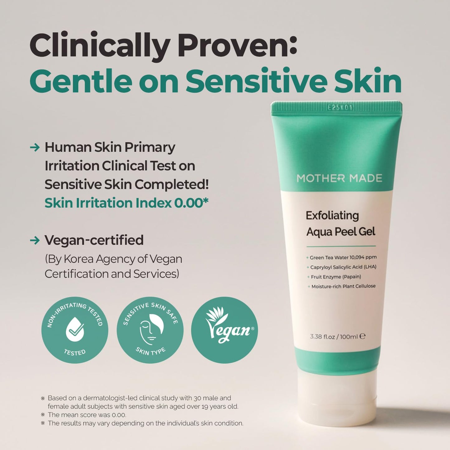 MOTHER MADE LHA Green Tea Exfoliating Aqua Peel Gel, Deep Pore Face Exfoliant, Gentle Facial Exfoliator, Dead Skin Remover, Natural Cellulose for Peeling, Vegan, Korean Skincare (100ml / 3.38 fl.oz)