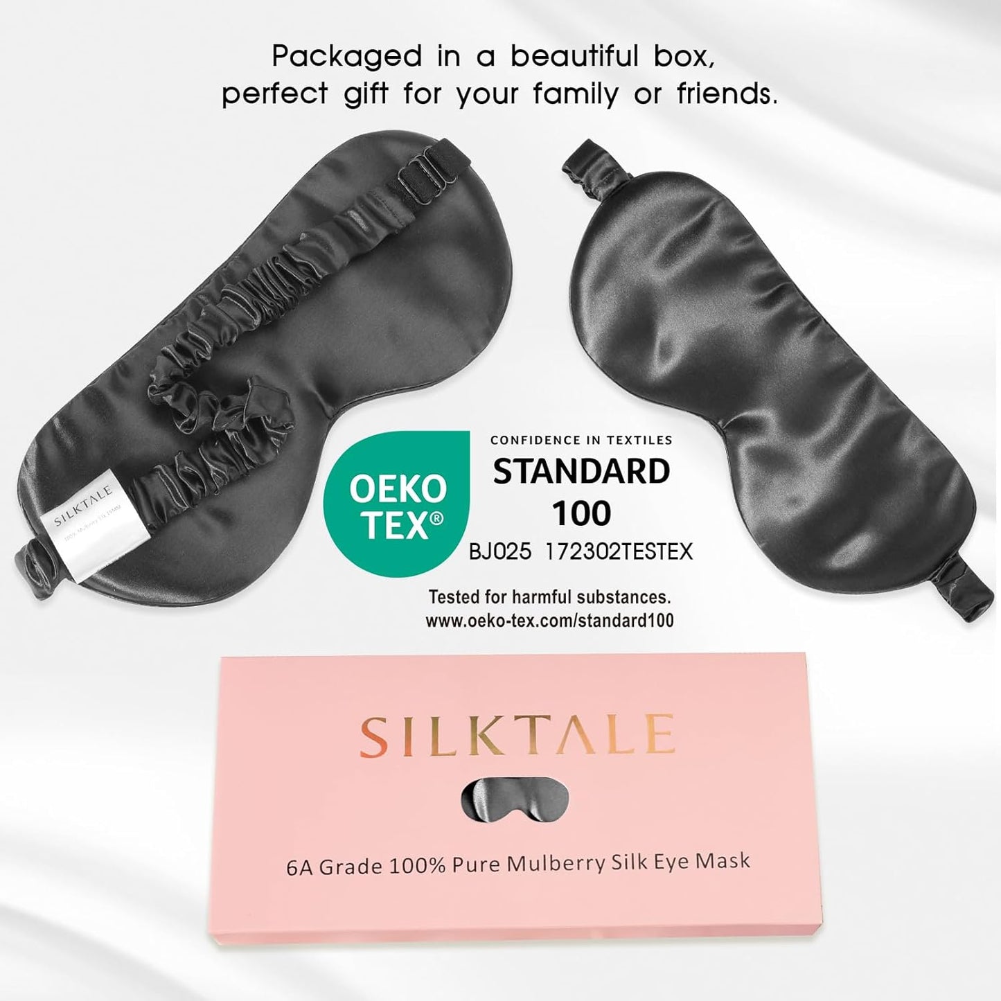 Mulberry Silk Blackout Adjustable Sleep Eye Mask for Men/Women Travel Plane,Charcoal