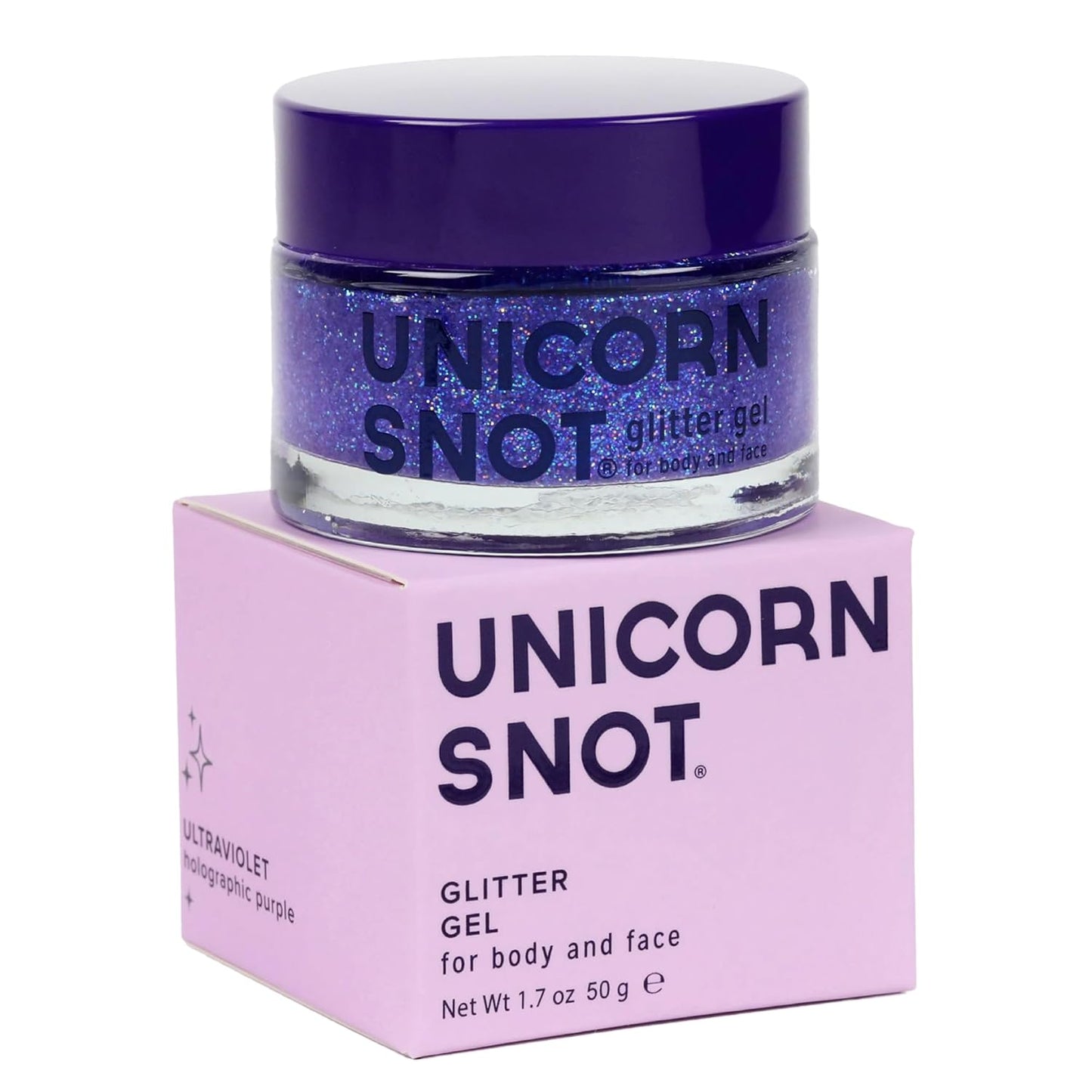 UNICORN SNOT Holographic Face Glitter & Body Glitter Gel | Glitter Makeup, Hair Glitter, Festival Rave & Anime Cosplay, Halloween Costume Makeup | Vegan & Cruelty Free, 1.7 oz Purple Glitter (UV)