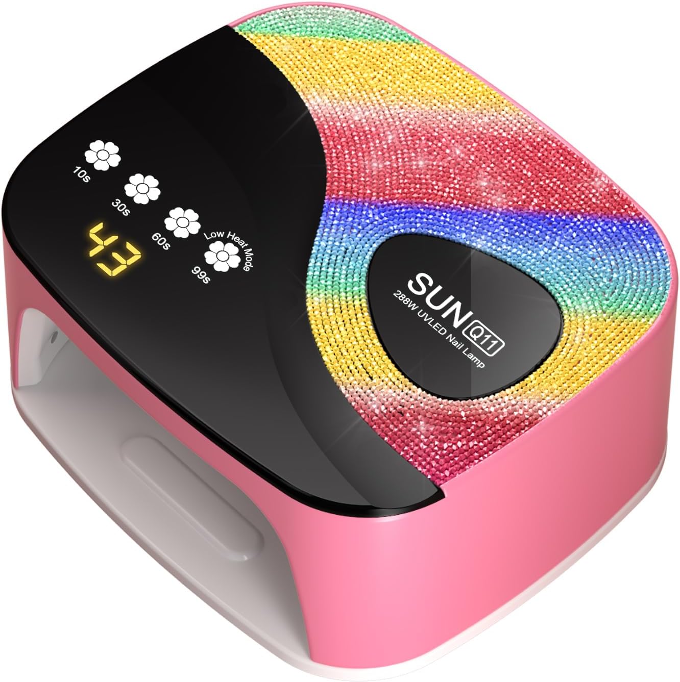 SUNX11 Rhinestone uv Nail Lamp - LED UV Gel Nail Dryer with Rainbow Crystal Design, 3-Second Quick Dry, Touch Screen, Detachable Base, 4 Timer Settings, for Fingernails & Toenails