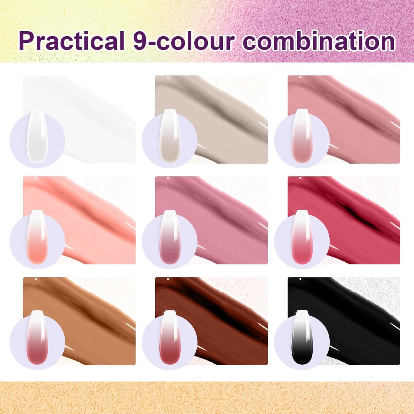 Gradient Painting Gel, 9 Colors Ombre Gel Nail Polish Nude Pink Almond Black&White for Pigment Pat Nails Nude Pink Almond Aura Nails, French Manicure DIY Nail Art Nude Rose Chroma