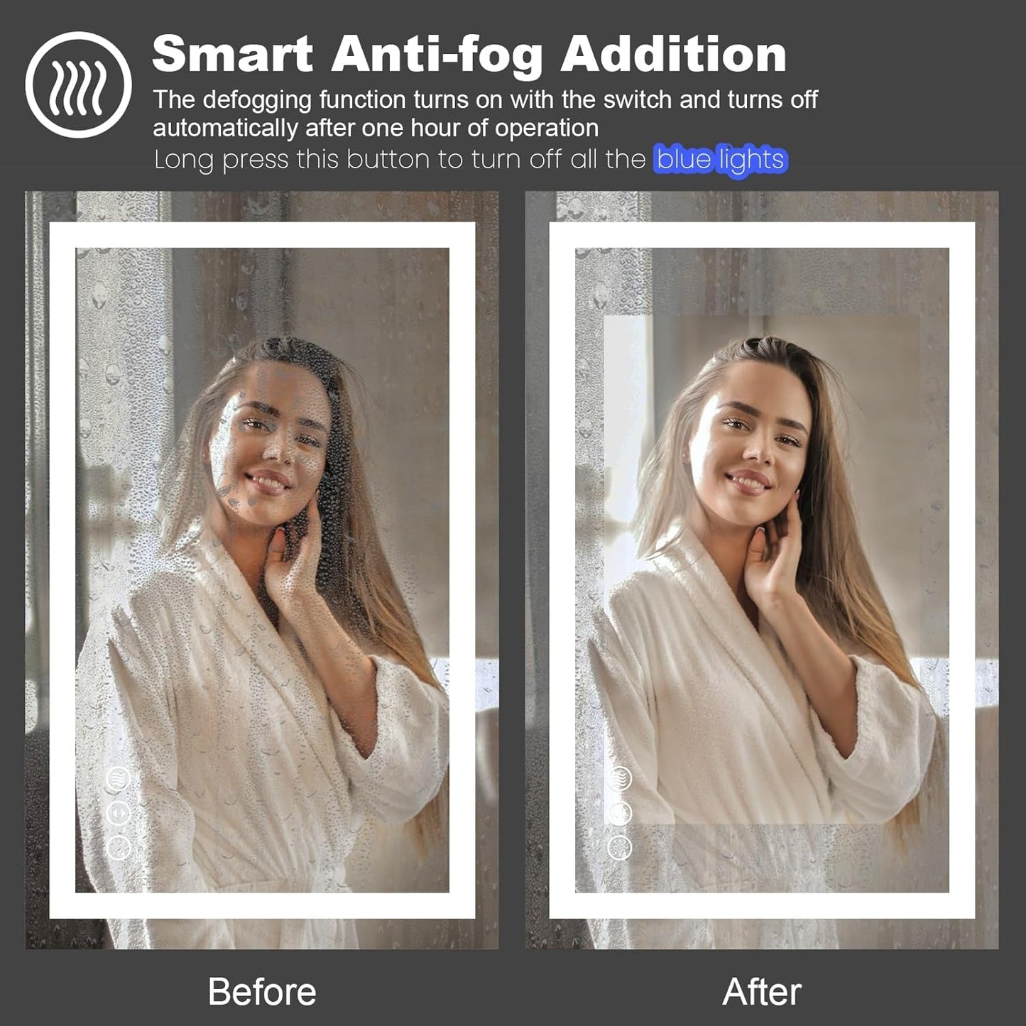 Amorho LED Mirror for Bathroom 24" X30" with Front Light and Backlit, Stepless Dimmable, Shatter-Proof, Memory, 3 Colors, Wall Mount (Horizontal/Vertical)