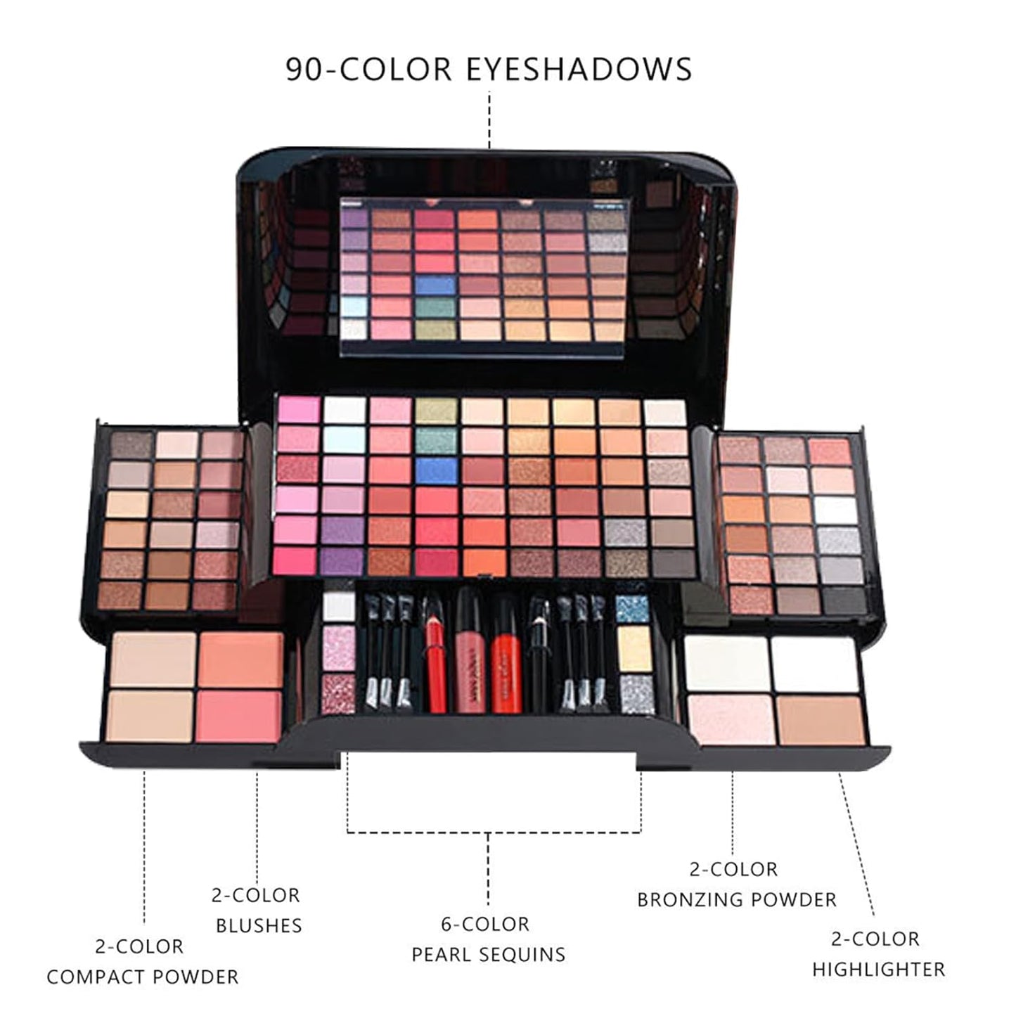 Makeup Sets, Multifunction Makeup Palettes with Mirror, 90 Color Eyeshadows/Compact Powder/Sequins/Bronzing Powder/Highlighter/Lip Color, Makeup kit for Women Full Kit - #B