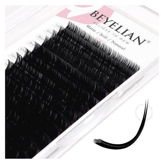 BEYELIAN Ellipse Flat Eyelash Extension, 16 Rows 0.20mm C Curl 7-15mm Mixed Length Lash Extension Matte Black Professional Eyelash Extension Supplies for Salon Use