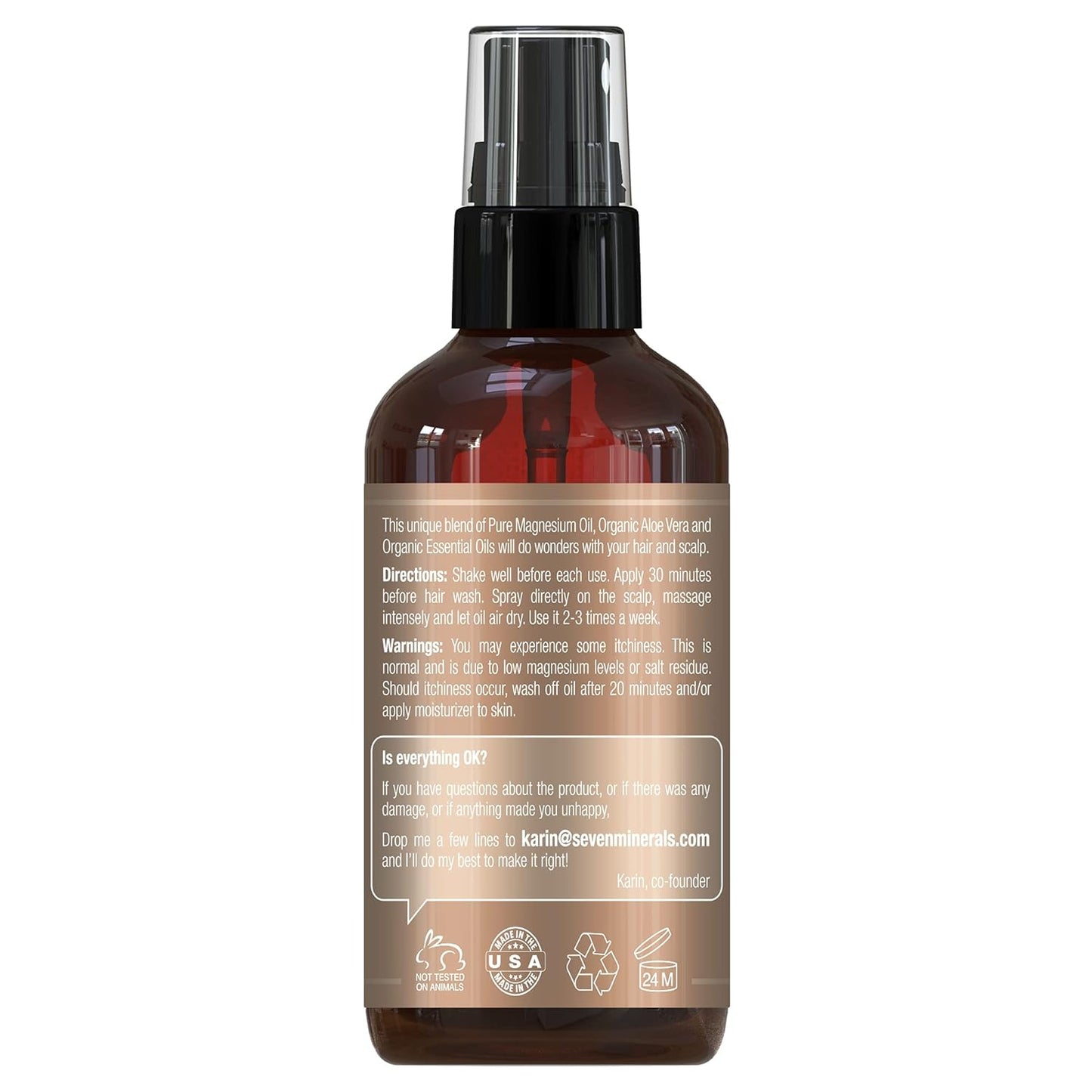 Seven Minerals Anti-hair Loss Treatment - Magnesium Spray for Men and Women | Made in USA - 100 Percent Natural and Organic | eBook Included (New)