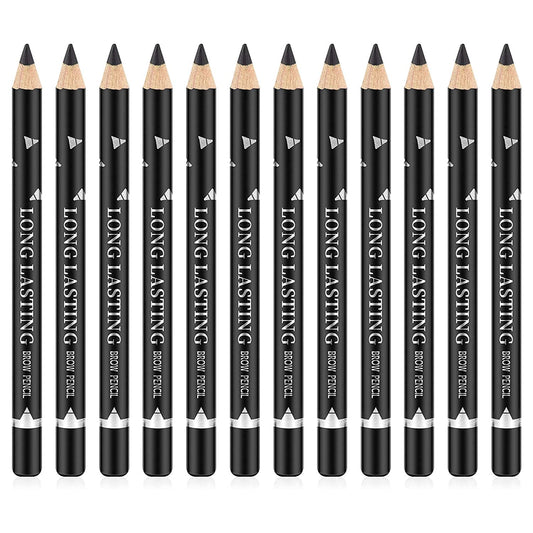 Go Ho 12 PCS Black Eyebrow Eyeliner Pencils,Sweatproof Eyebrow Pencil,Long-lasting Nice Color Eye Brow Gel Pen Makeup Brow Tint Sticks（Black）