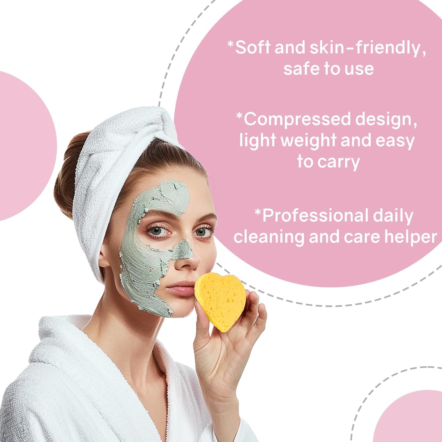 50-Count Heart Shape Compressed Facial Sponges,100% Natural Cellulose Face Sponge Spa Sponges for Removing Dead Skin, Dirt and Makeup(Yellow)