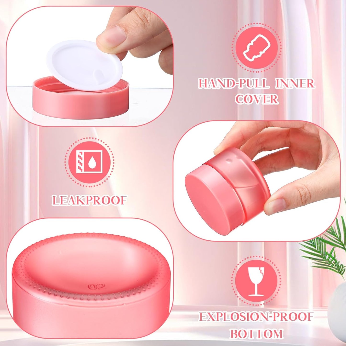 Domensi 100 Pcs 1 oz Glass Jars with Lids Bulk Round Glass Cosmetic Jars Lids 1 oz Small Travel Containers with Inner Liner for Lotions Powders Ointments Sample Cream (Pink,Pink)