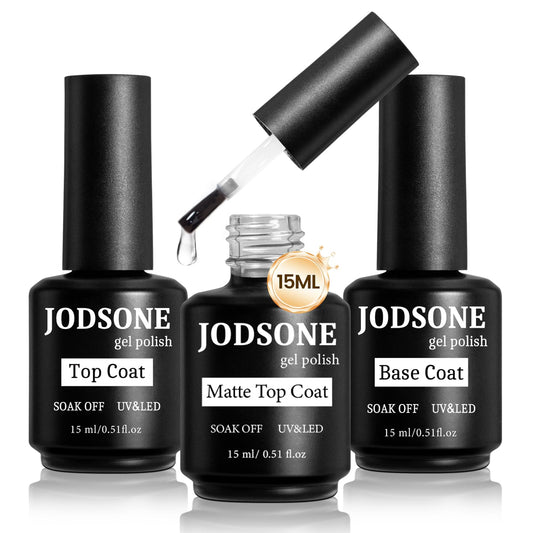 JODSONE 3 Bottles of Top Coat Matte Top Coat Base Coat Set Soak off Salon Use Home DIY Nail Gel | alldaygood beauty