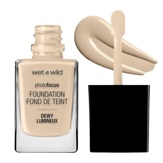 wet n wild Photo Focus Dewy Liquid Foundation Makeup, Porcelain 0.95 Fl oz | alldaygood beauty