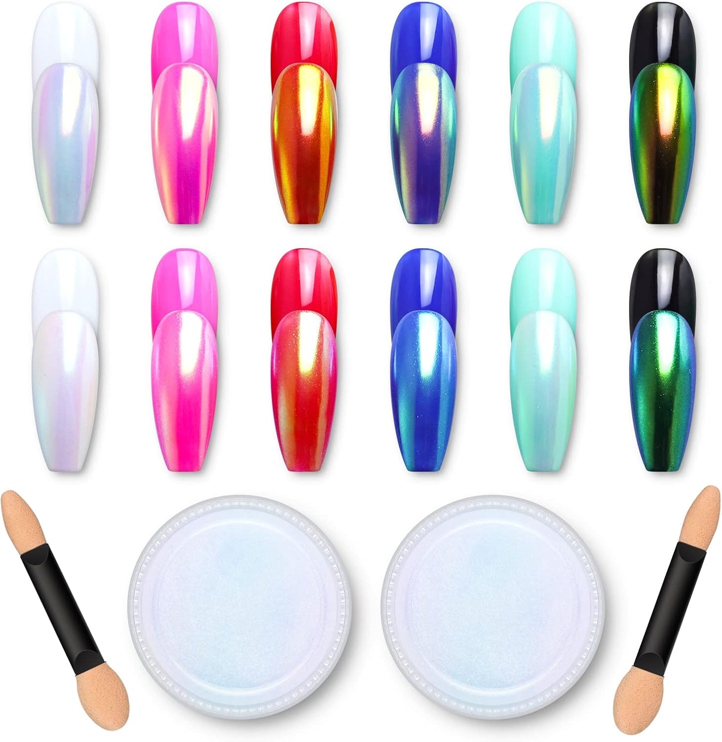 Artdone 2Pcs Chrome Nail Powder,Unicorn Mermaid Aurora Nail Powder,Iridescent Chameleon Effect Nail Color Metallic Mirror Chrome Powder Kit for Nail Art Glitter Gel Polish kit