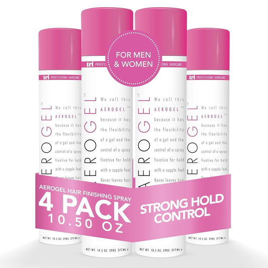 TRI Design Aerogel Hairspray - Strong Hold Hair Finishing Spray for Volumizing & Control, Flexible Styling for All Hair Types, Non-Sticky and Scented - For Women and Men - Pack of 4 (10.5 Oz) | alldaygood beauty
