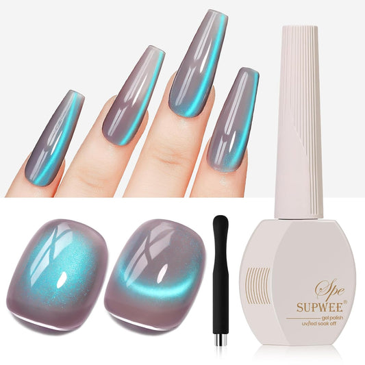Cat Eye Gel Nail Polish, 15ML Jelly Glass Blue CatEye Effect with Magnetic Stick Shimmer Glitter Effect Soak Off Salon DIY at Home | alldaygood beauty