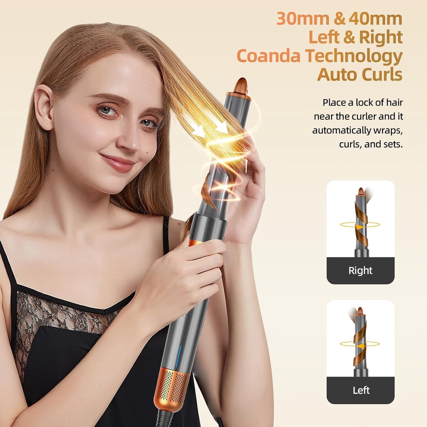 T-GOGO Hair Dryer Brush Professional: 6 in 1 Hot Air Hair Styler & Dryer Set, Powerful Hair Air Curling Iron High-Speed Negative Ionic Blow Dryer, Auto-Wrap, No Heat Damage (Yellow)