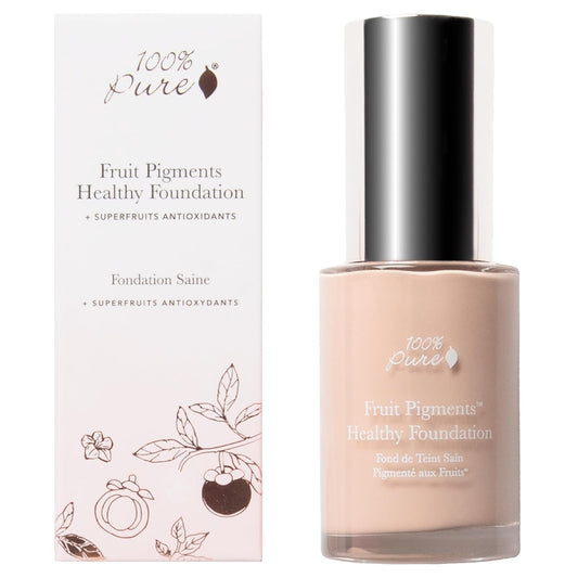 100% PURE Healthy Foundation Full Face Coverage Makeup, Liquid Matte Finish with Anti-Aging Benefits - Vegan - Gorgeous Fruit Pigmented Creme Color - (Fair with Warm Undertones) - 1 Fl Oz | alldaygood beauty