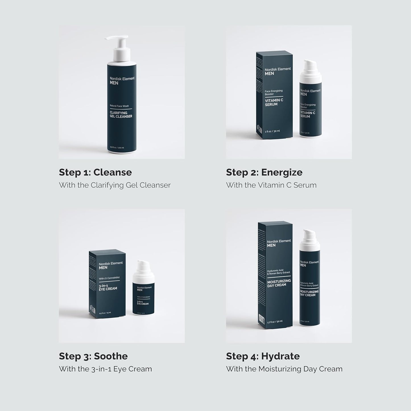 Nordisk Element Clarifying Gel Cleanser for Men with Plum Extract, Gentle Daily Face Wash for All Skin Types, Non-Stripping and pH Balanced, 100% Natural, Vegan, Sulfate-Free, 6.76 Fl Oz