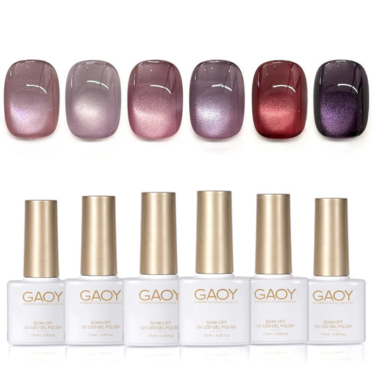 GAOY Purple Cat Eye Gel Polish Set, 6 Cosmic Violet Shades with Magnetic Glitter Effec, Galactic Glitter Gel for Mystic Nail Art | alldaygood beauty