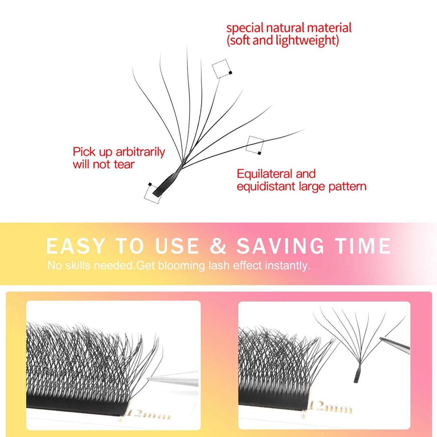 W Lash Extensions 8D Eyelash Extensions W Shape 0.07mm Thickness C Curl Mix 8-15mm Premade Fans Individual Lashes Volume Matte Black 12 Rows Crisscross False Eyelashes(W-8D-0.07-C,8-15mm)