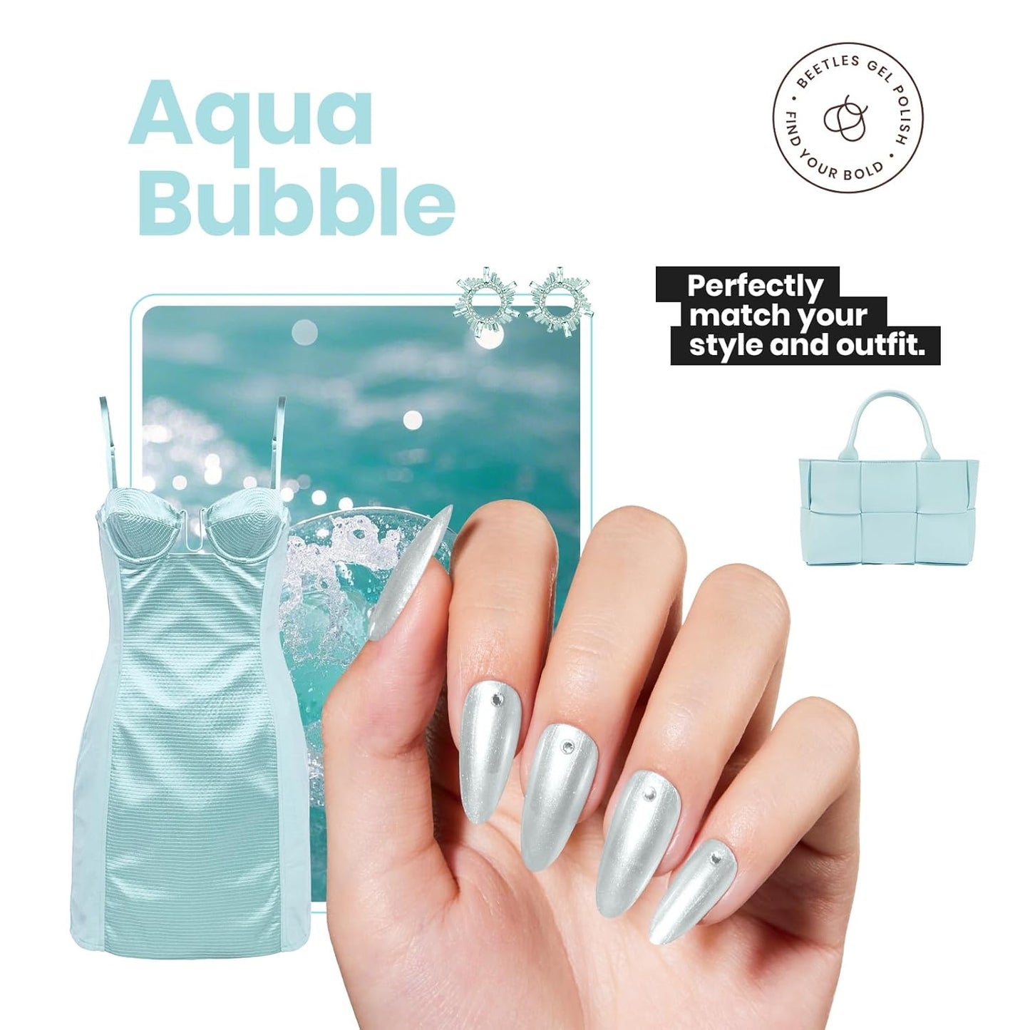 Beetles Pearl Nail Polish Set - 15ml Blue Quick Drying Nail polish Shimmer Glitter Fingernail Polish Bubble Blue Nail Lacquer Shimmer DIY Manicure Gift for Women