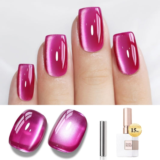 Double Rhythm Jelly Glass Cat Eye Gel Polish with Magnet 15ML Holographic Glitter Shimmer Translucent Sheer Color Magnetic Nail Polish Salon DIY at Home (Jelly Violet-MC1119) | alldaygood beauty