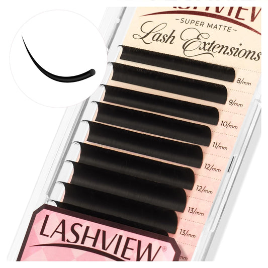 LASHVIEW Classic Lash Extensions 0.03-0.20 J/B/L/C/CC/D Curl 8-16mm Mixed & Single Length Tray, Soft Matte Dark Professional Eyelashes Extension(0.15 CC 8-16mm)