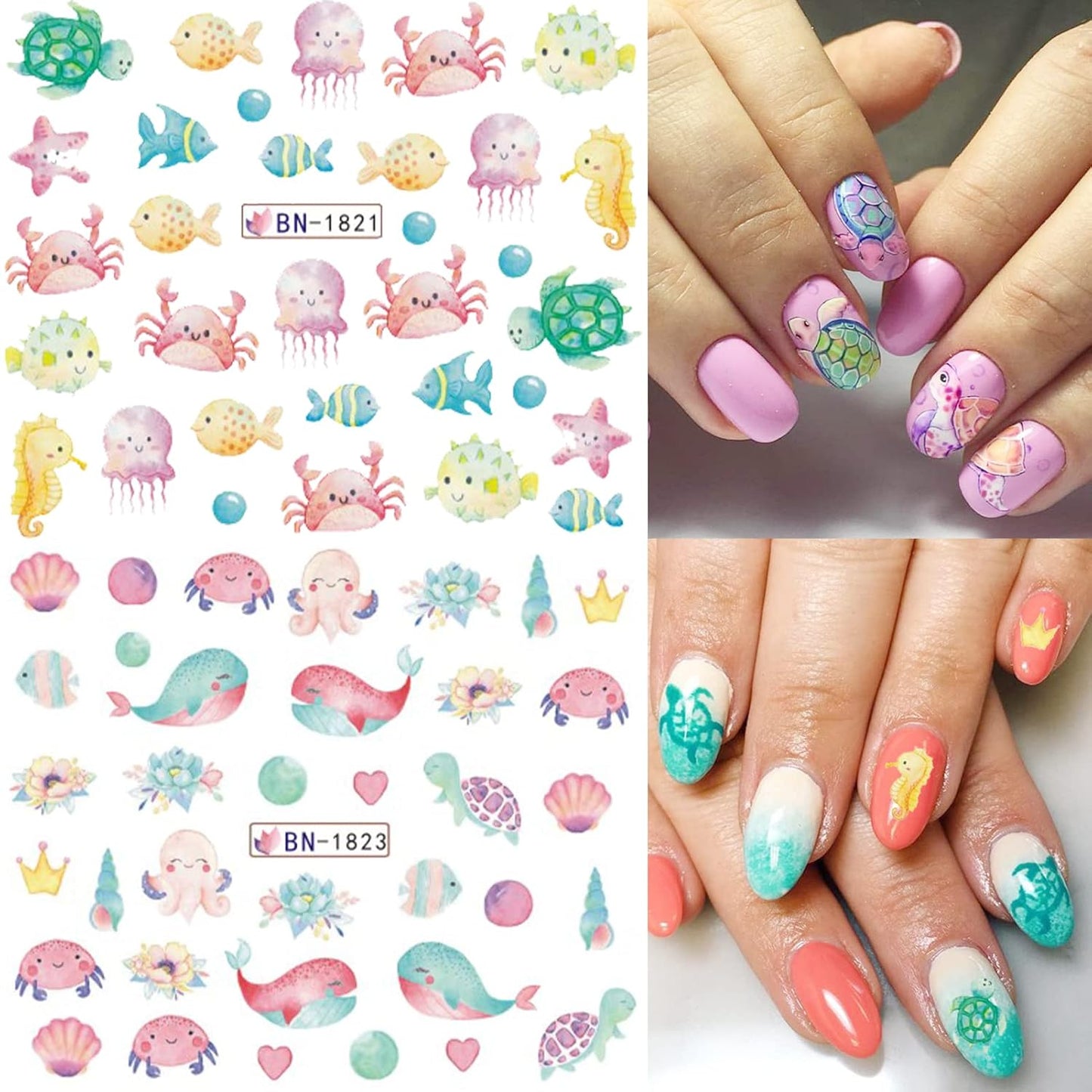 36 Sheets Summer Nail Art Stickers, Ocean Anchor Water Transfer Nail Decals, Shark Seashell Sea Turtle Design DIY Manicure Decorations for Girls Women