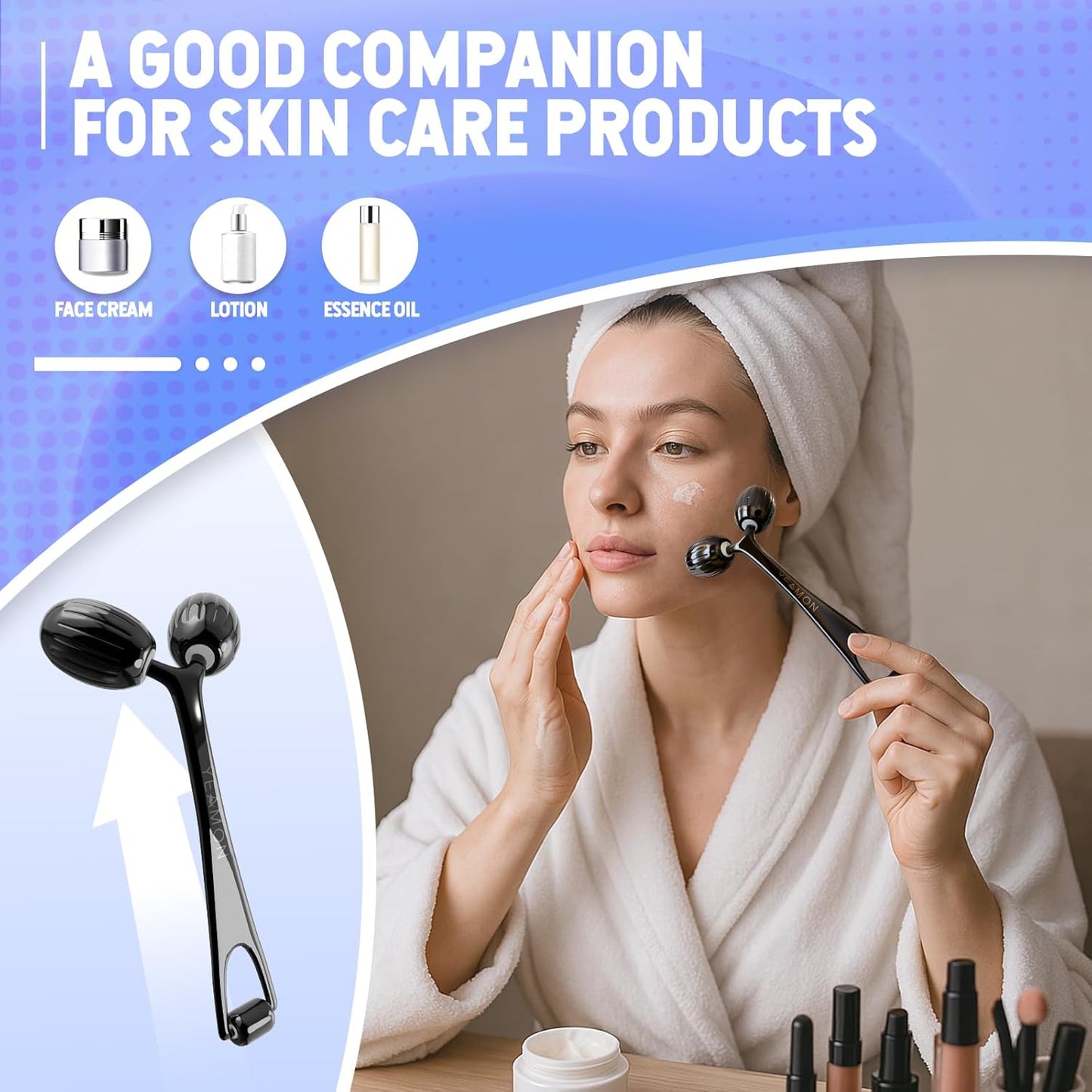 Yeamon Gua Sha Facial Tools and Face Roller Set, Facial Massage Tool for Women’s Skincare Routine,Cooling Stainless Steel Face Sculpting Eyes Roller Guasha for Daily Use or Self-Care Gift for Women