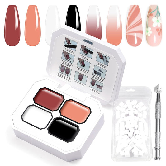 Gradient Painting Gel, 4 Colors Ombre Gel Nail Polish Include White Nude Almond Black Sponging for Pigment Pat Nails French Manicure Soak Off UV DIY Nail Art Essentia Set | alldaygood beauty