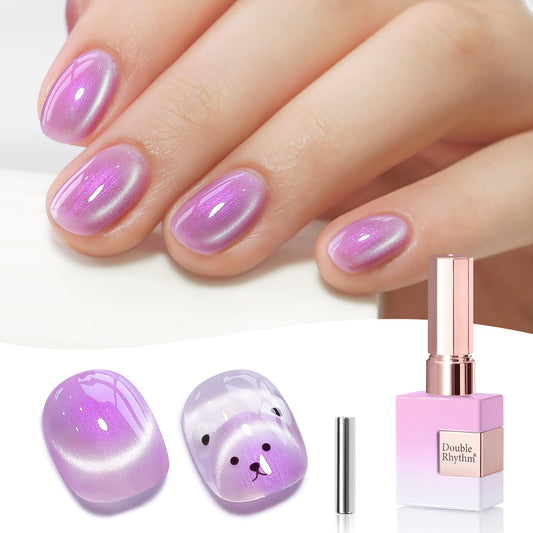 Double Rhythm 0.5 Oz Cat Eye Gel Polish with Magnet Same Color Same Bottle Holographic Glitter Shimmer Translucent Color Salon 15 ML Magnetic Nail Art (Mermaid Purple-MC1173) | alldaygood beauty