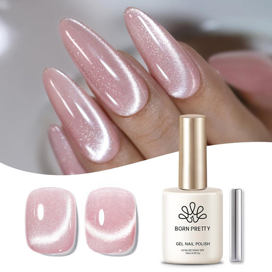 Born Pretty Pink Cat Magnetic Eye Gel Nail Polish, Translucent Milky Pink Cat Magnetic Gel, Jelly Glitter Off Nail Art Salon Manicure Home Gift 15ml | alldaygood beauty