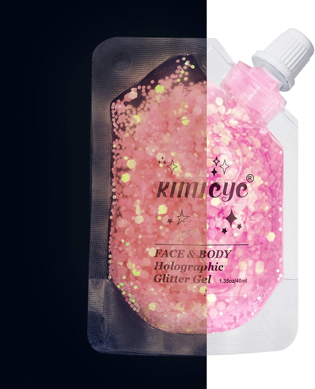 Holographic Face Glitter Gel Body Shimmer Makeup for for Hair, Face, Clavicle, Arm, Nail, Eyeshadow, Long Lasting Waterproof Mermaid Sequins Party Glitter for Rave Festival, 1.35oz (Luminous Pink)