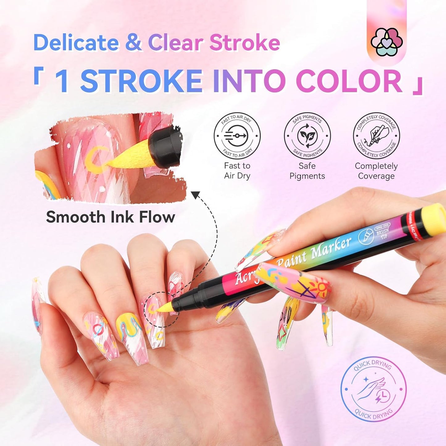 SAVILAND Nail Art Pens Set: 12 Colors Quick Drying Acrylic Paint Markers 3D Nail Polish Pens for Nail Art Color-fast Nail Point Dotting Drawing Painting Liner Pens Nail Art Design Tools Kit Home DIY